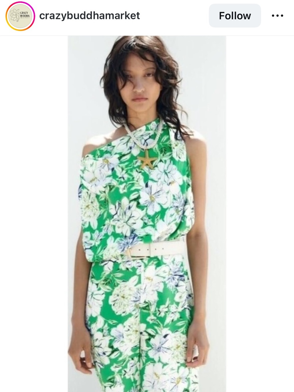 Zara White and Green Floral Wrap Top